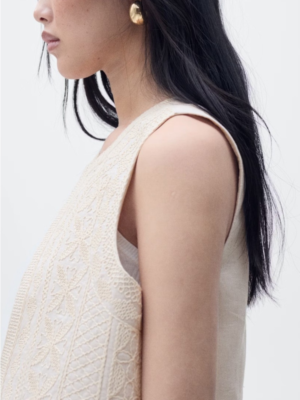 Mango Embroidered Linen Vest Top Large NWT Ecru - Picture 4 of 11